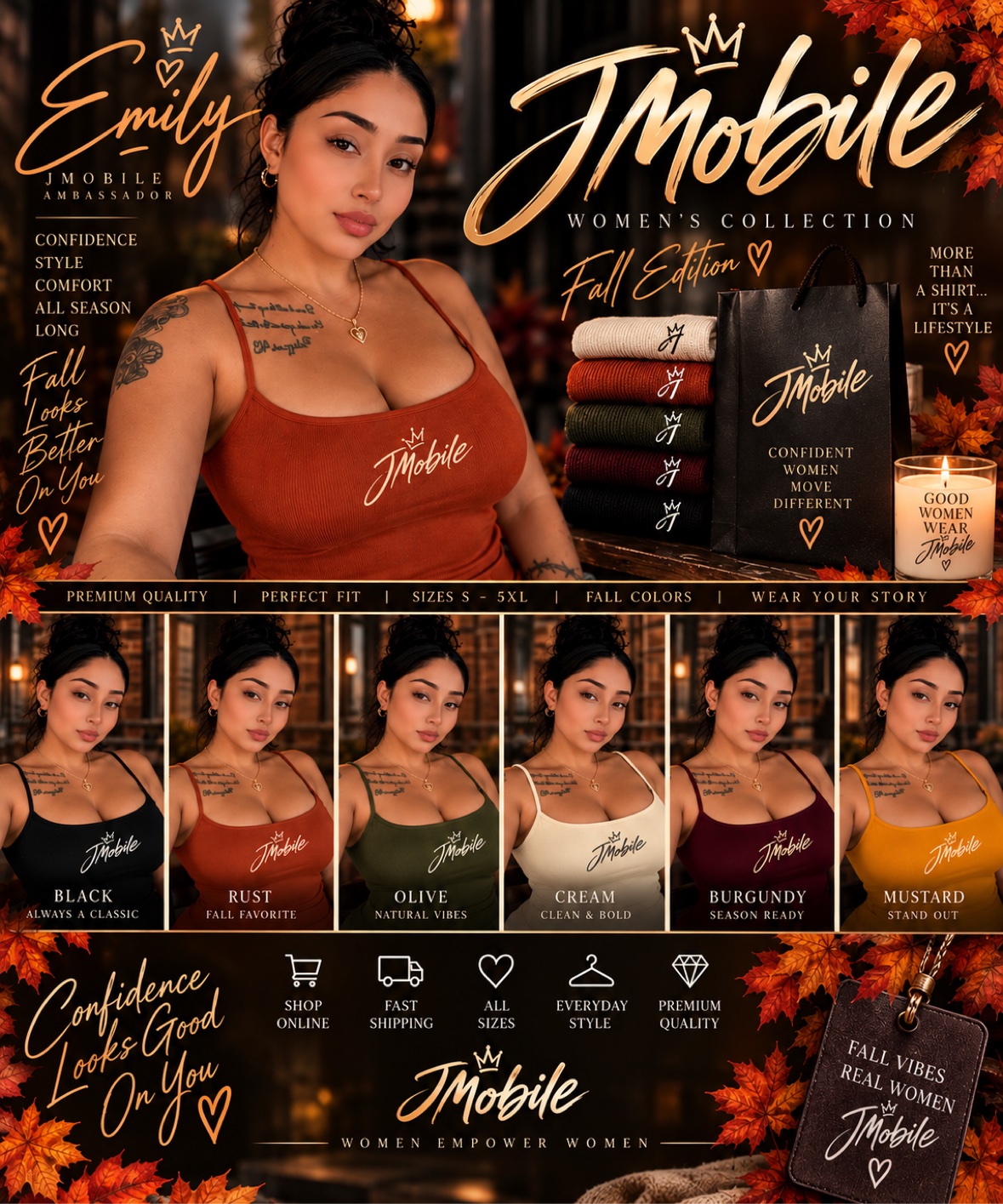 Fall Edition Spaghetti Strap Tank product poster showing the rust tank and six fall colors