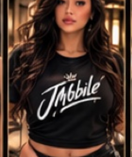 JMobile model wearing a black branded T-shirt